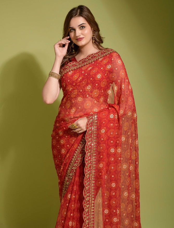 D 2020 Embroidery lace Printed Sarees Catalog